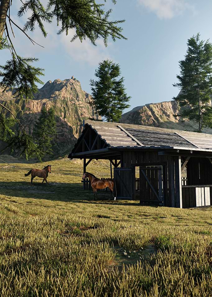 Horses in a Mountainous Landscape