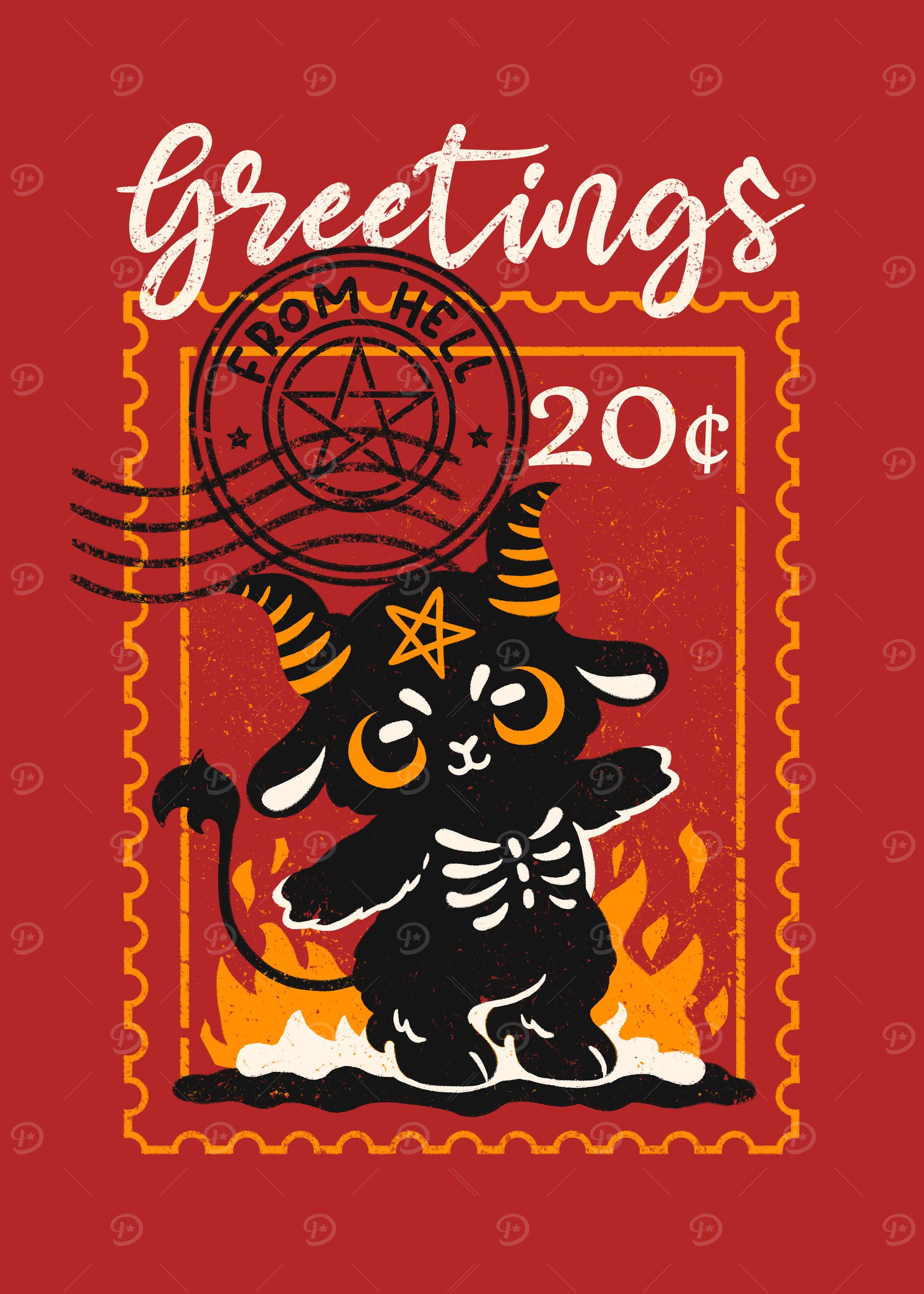 Greetings from Hell Stamp Art