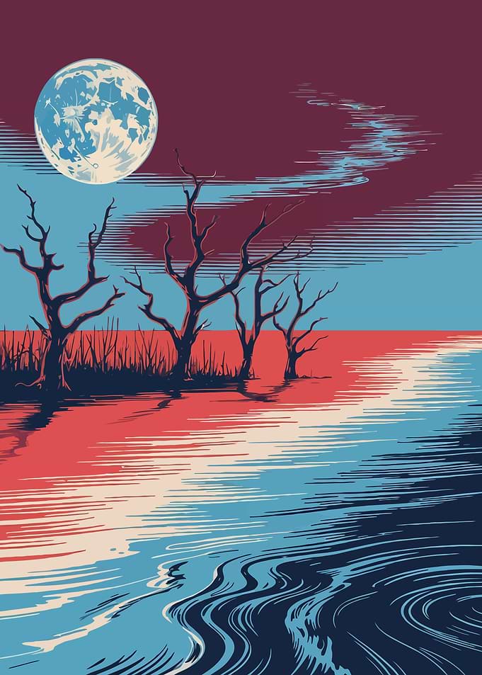 Moonlit Landscape with Trees and Water