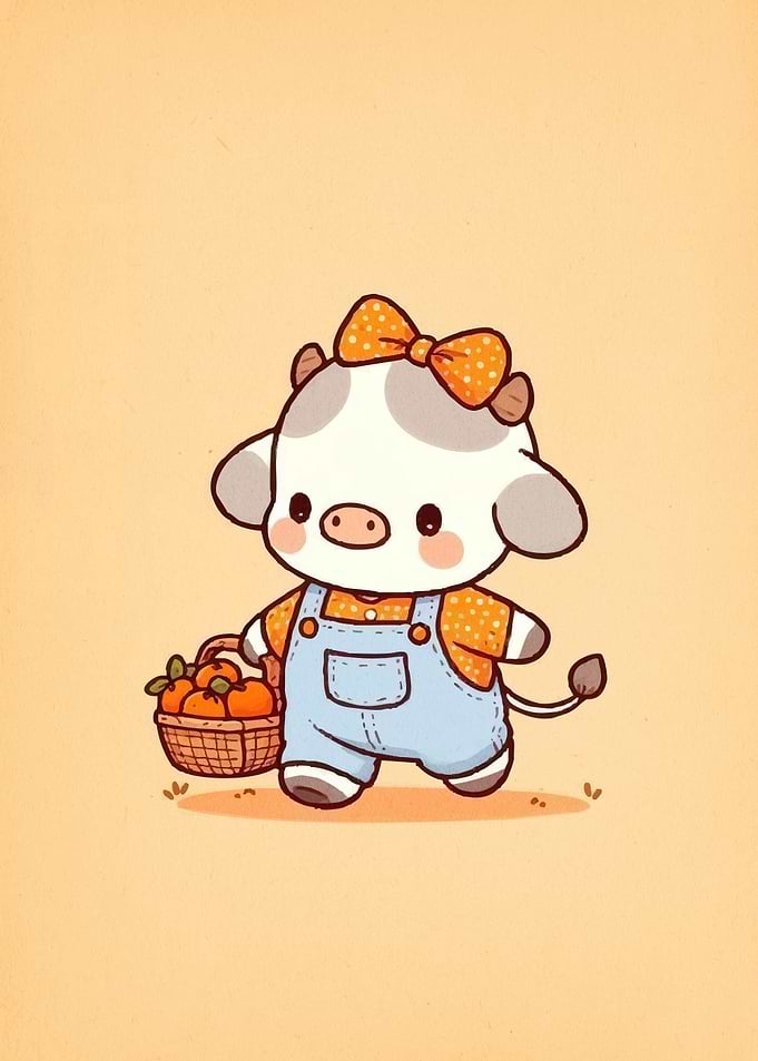 Cute Cow Cartoon Fruit