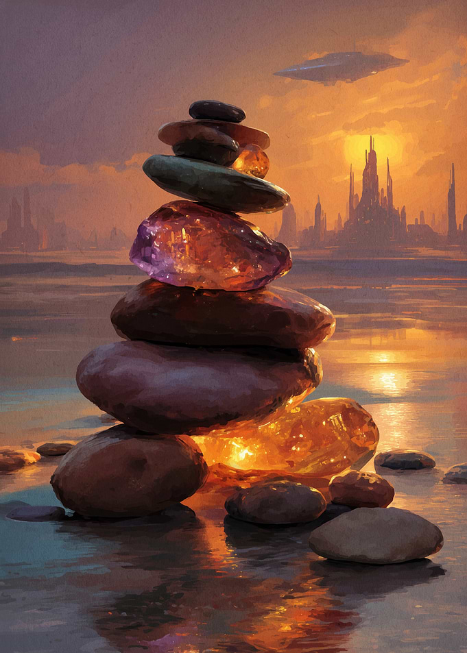 Stacked Stones at Sunset