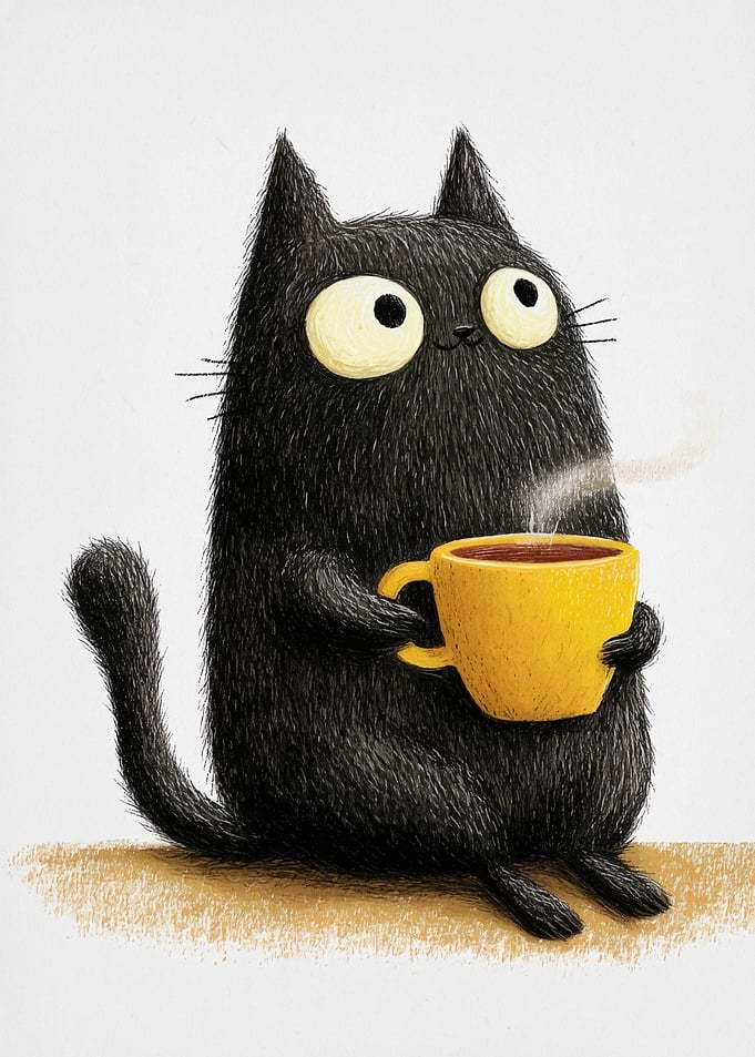 Cartoon Cat with Coffee