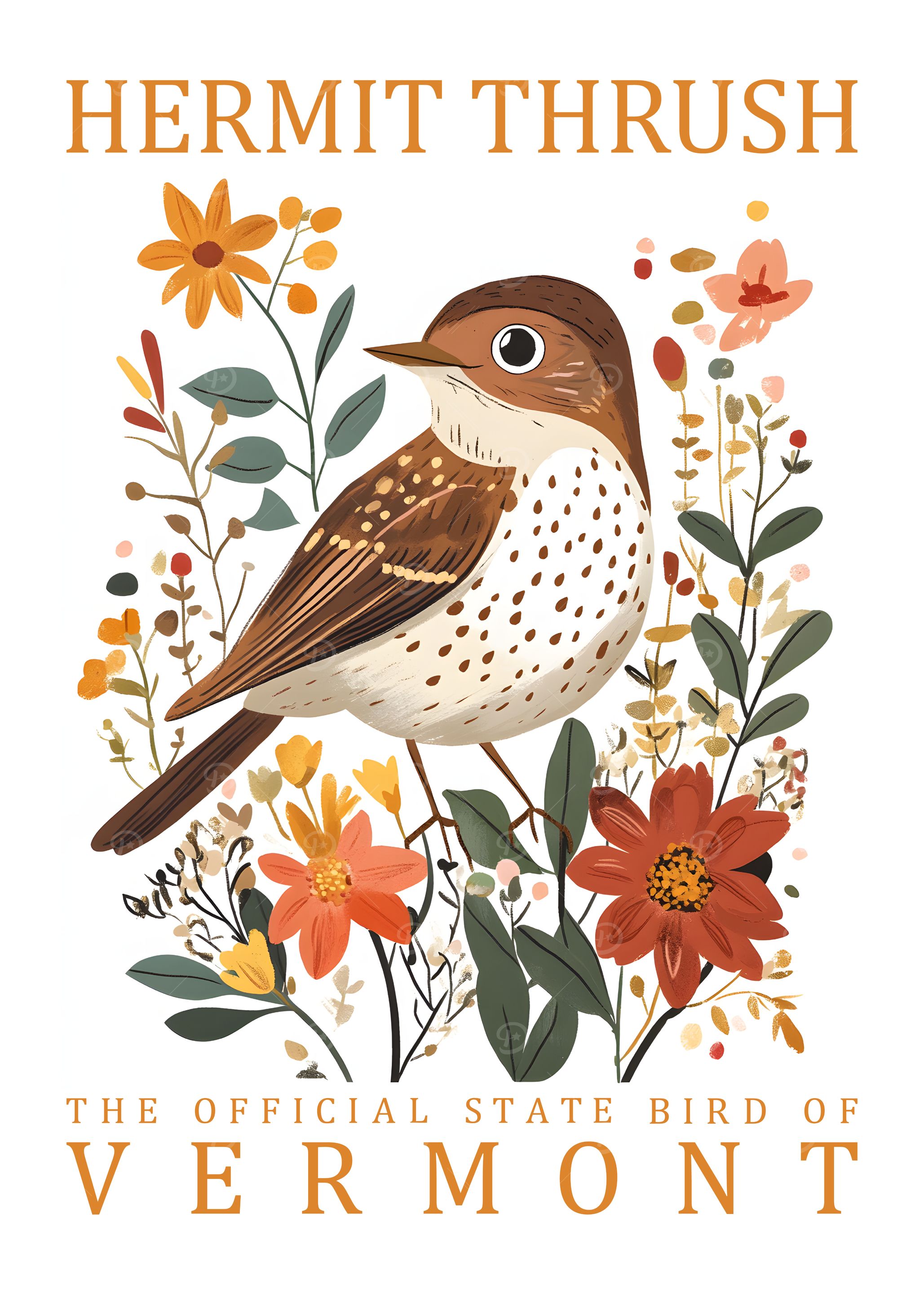 Hermit Thrush Vermont State Bird Art
