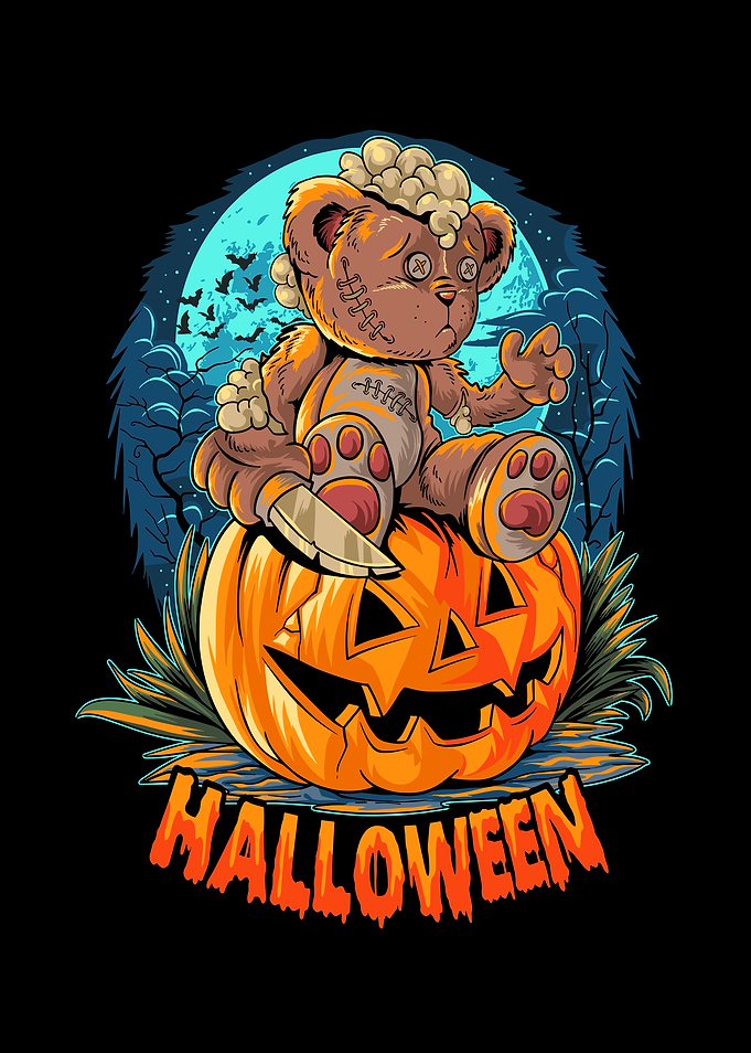 Halloween Teddy Bear on Pumpkin