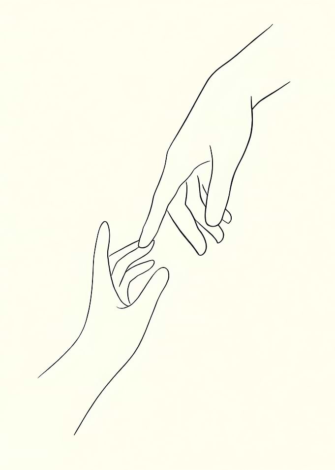 Minimalist Hands Reaching Line Art