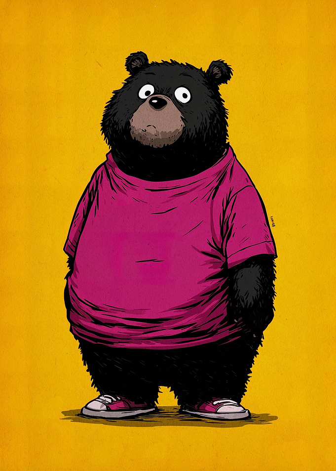 Cartoon Bear in Pink T-Shirt