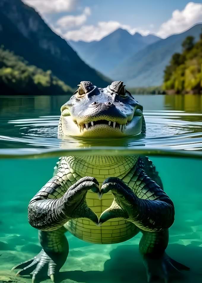 Alligator Making Heart in Lake