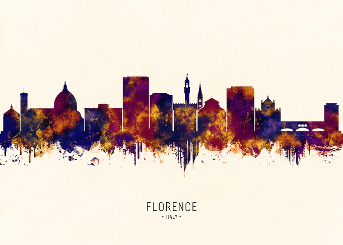 Florence Italy Skyline Watercolor Silhouette