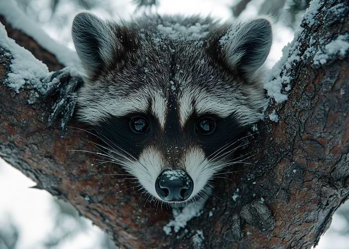 Raccoon in a Snowy Tree