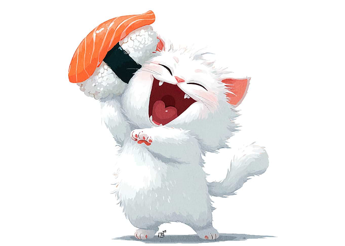 Happy Cat with Sushi