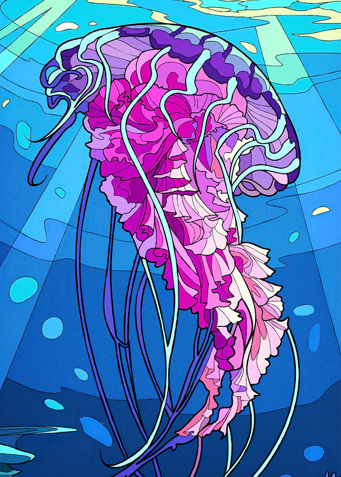 Stylized Jellyfish Ocean Depths