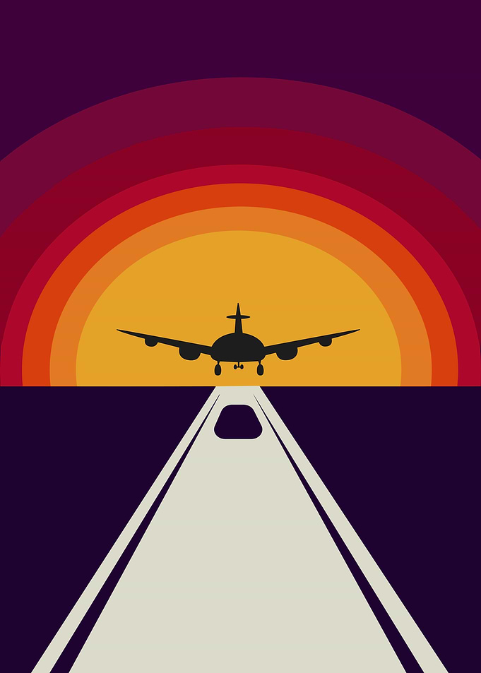 Airplane Landing at Sunset Illustration