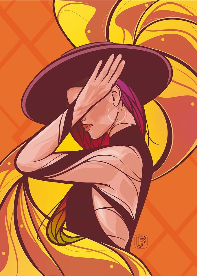 Woman with Hat – Modern Digital Portrait Art