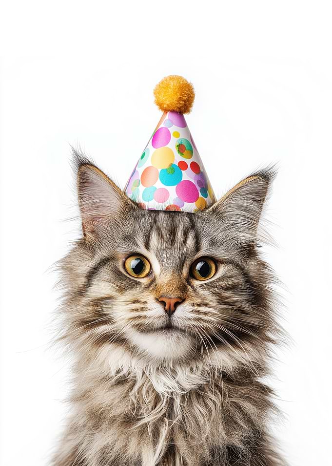 Party American Bobtail Cat with Colorful Party Hat