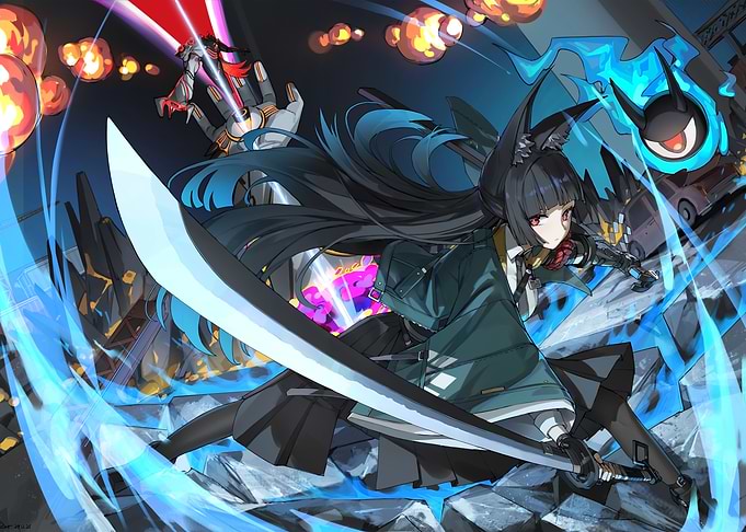 Girl with Sword in Action