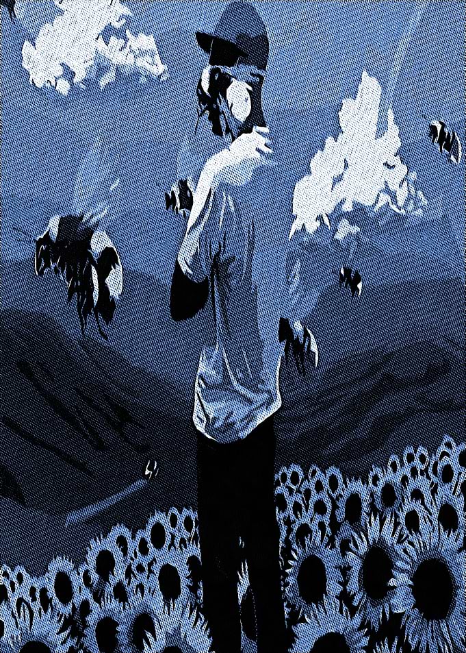 Man in Sunflower Field with Bees