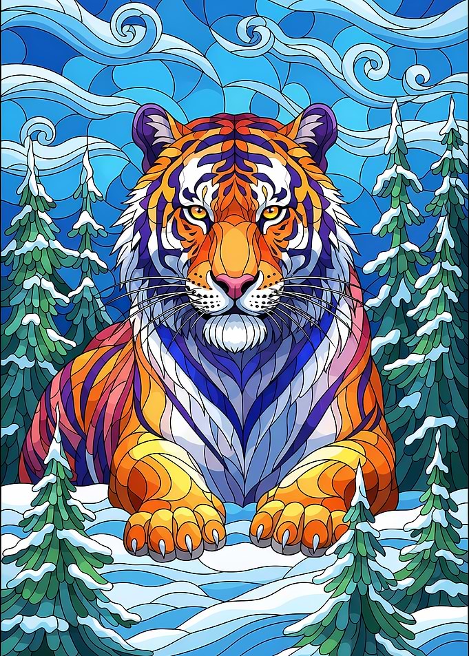 Colorful Tiger in Winter Landscape