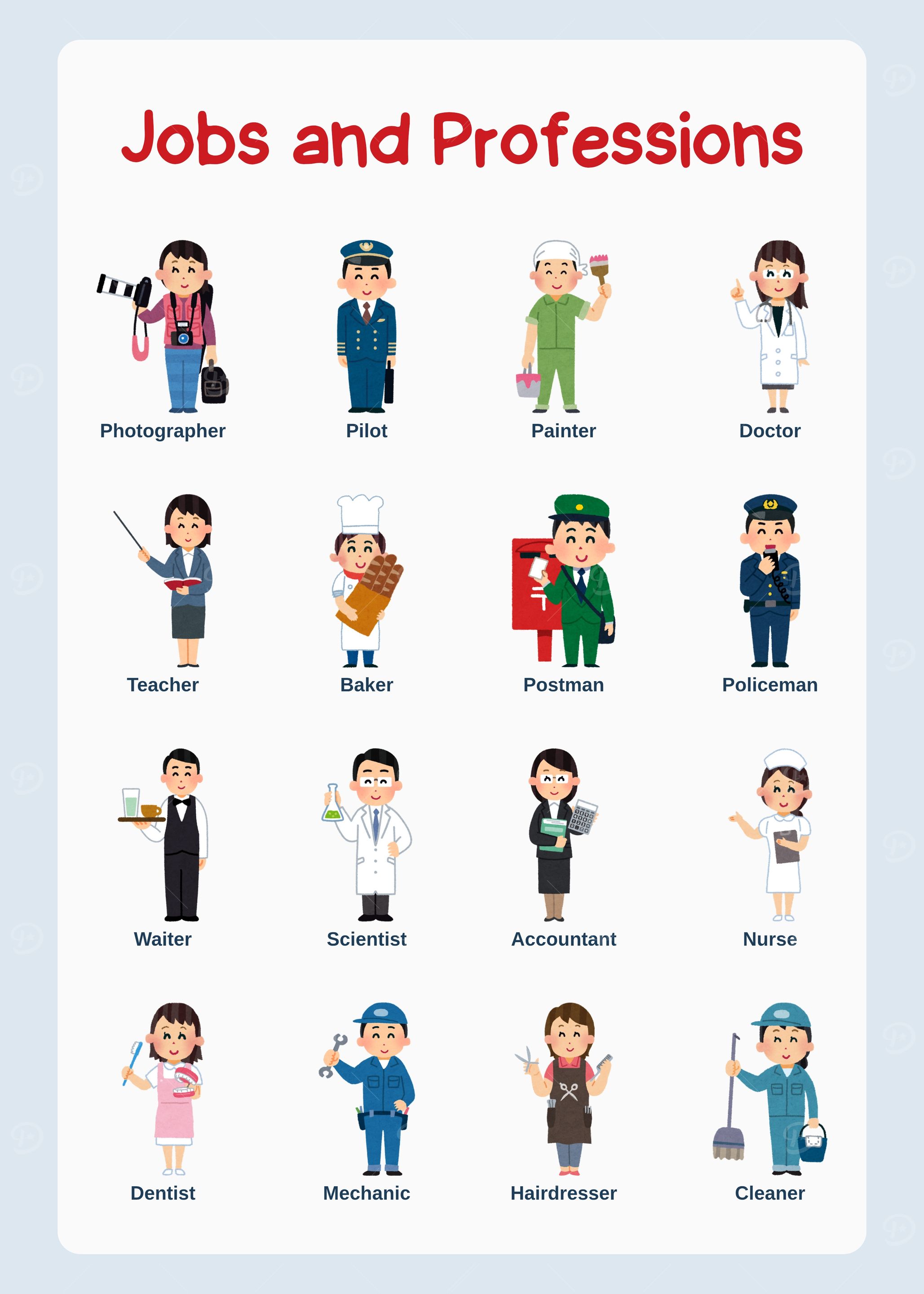 Jobs and Professions Cartoon Illustration