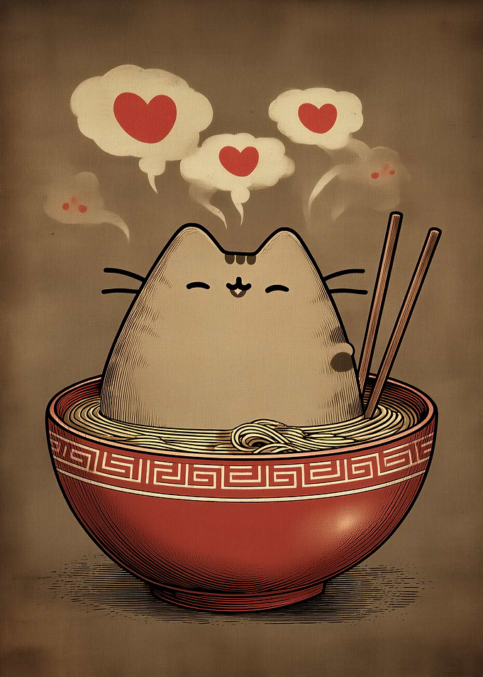 Cat Eating Ramen