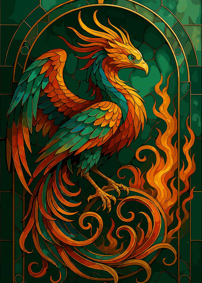 Stained Glass Phoenix Illustration