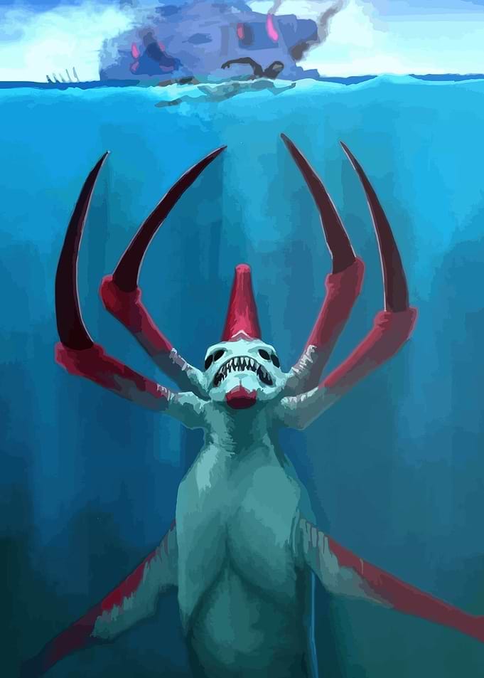 Underwater Creature with Shipwreck Background