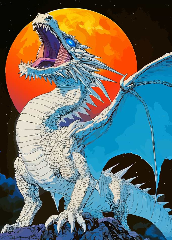 White Dragon Roaring at the Moon
