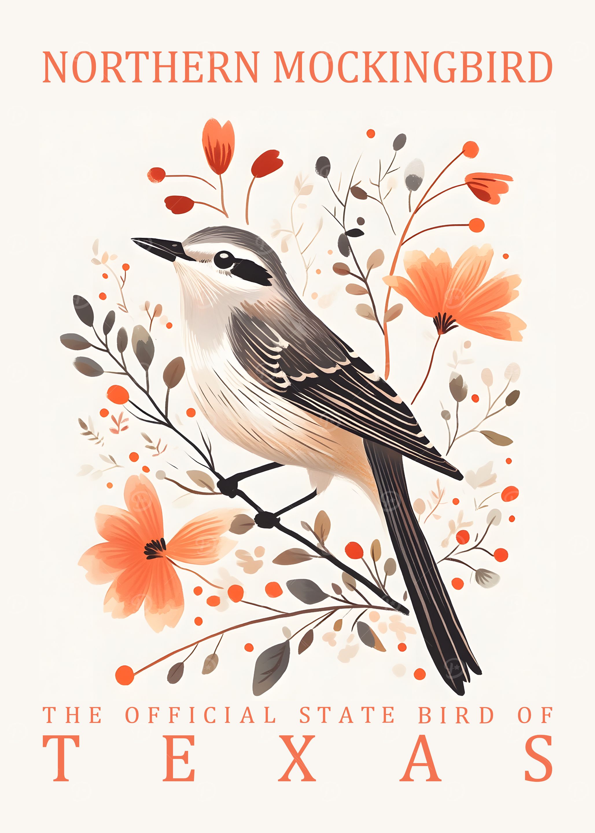 Northern Mockingbird Texas State Bird Art