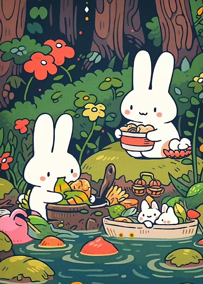 Rabbits Picnic Forest