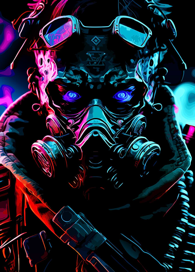 Cyberpunk Warrior with Gas Mask