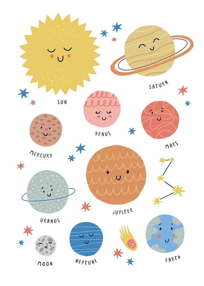 Cartoon Solar System with Smiling Planets