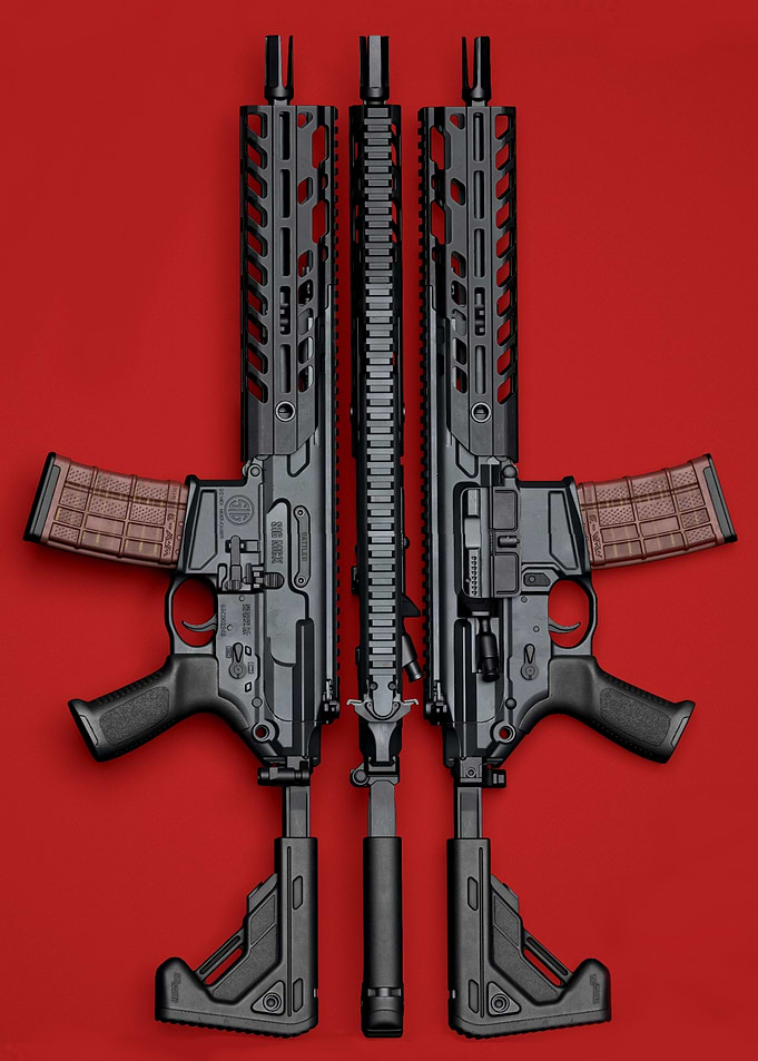 Three Black Rifles on Red Background
