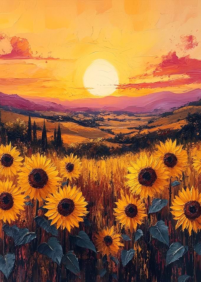 Sunflower Field at Sunset Painting
