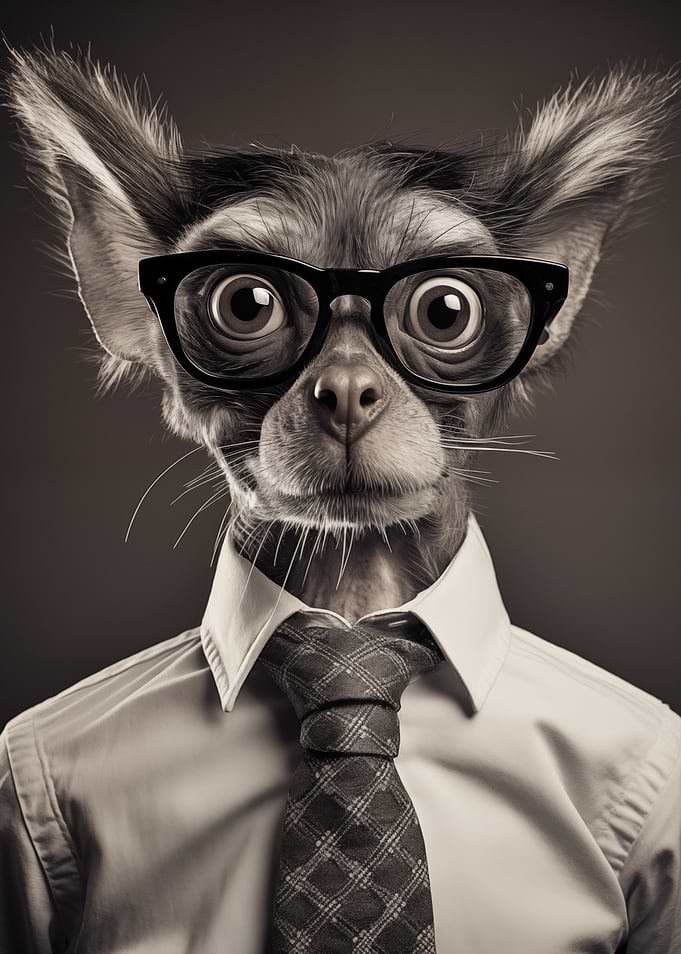 Dog with Glasses and Tie