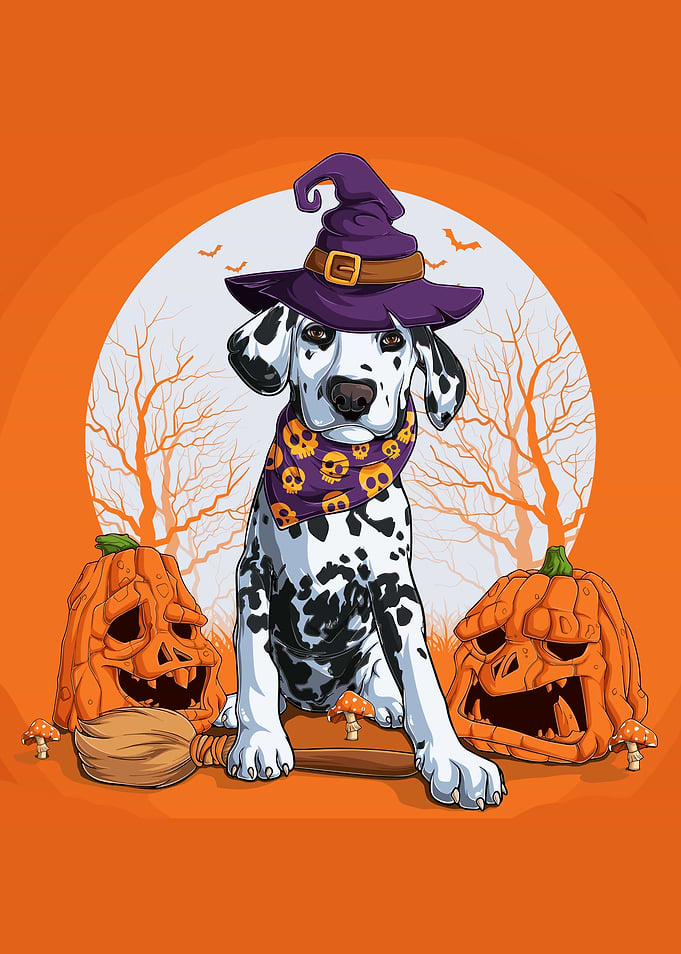 Dalmatian Witch Dog Halloween Illustration