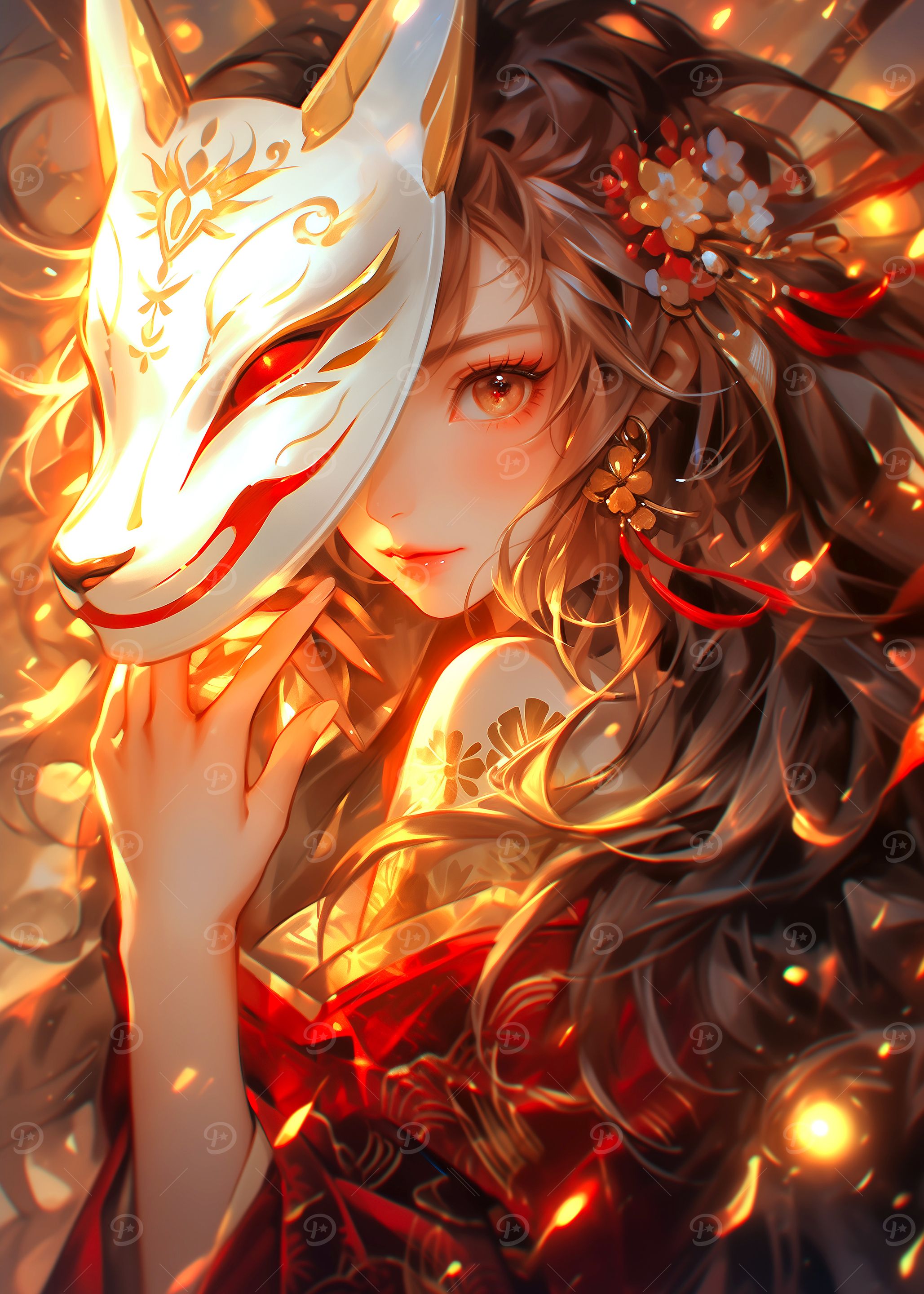 Anime Girl with Kitsune Mask