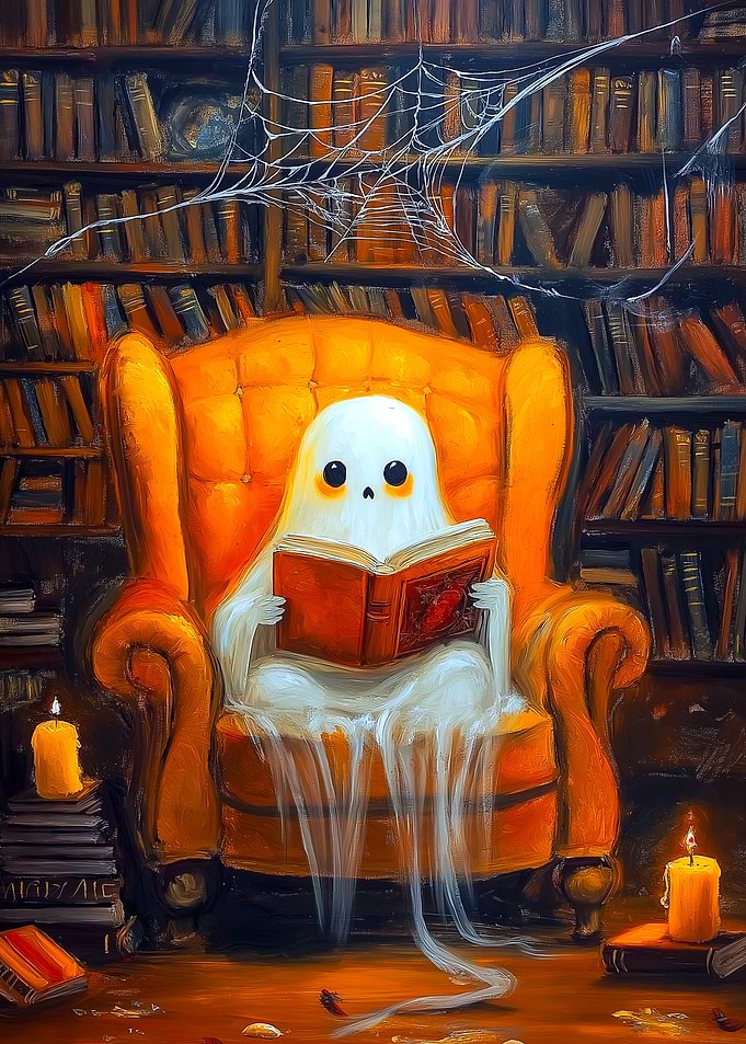 Ghost Reading in Library Chair