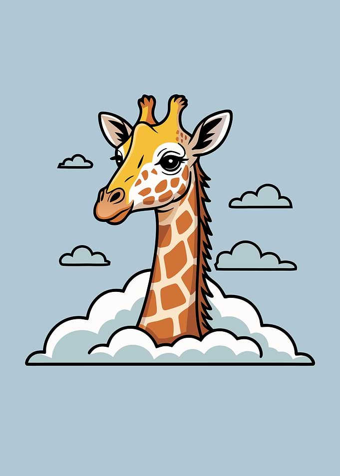 Giraffe in the Clouds Cute Animal
