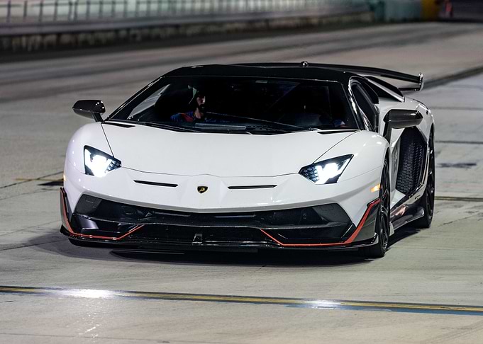 White Lamborghini Aventador Front View