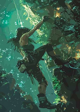 Lara Croft Climbing Jungle Wall
