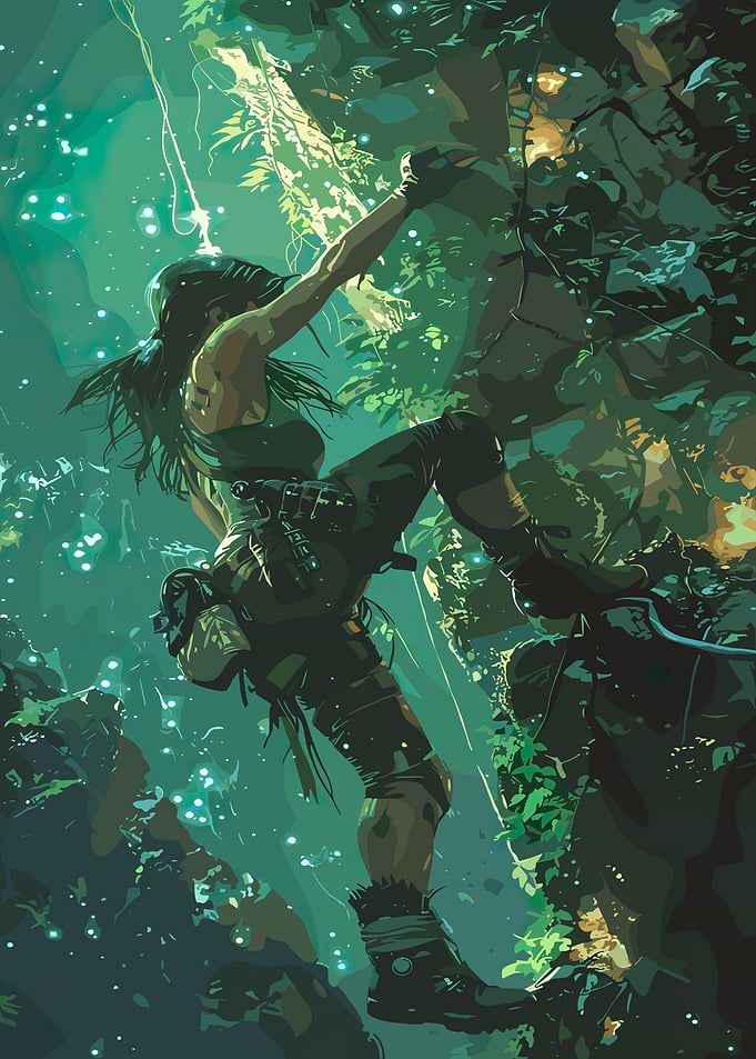 Lara Croft Climbing Jungle Wall