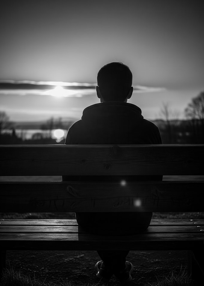 Contemplation at Sunset: Black and White