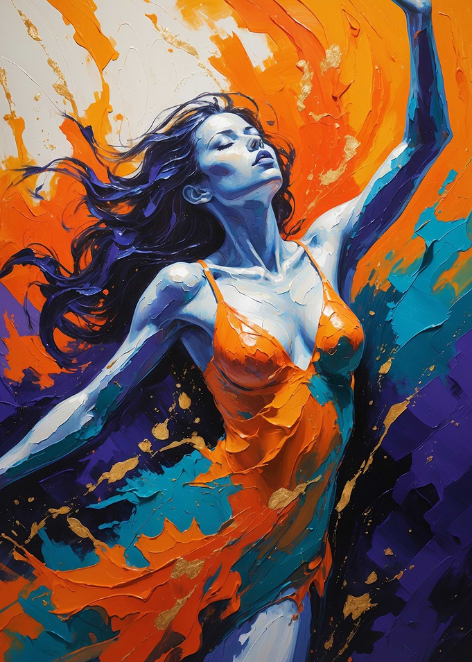 Abstract Painting Fiery Dance Woman Portrait