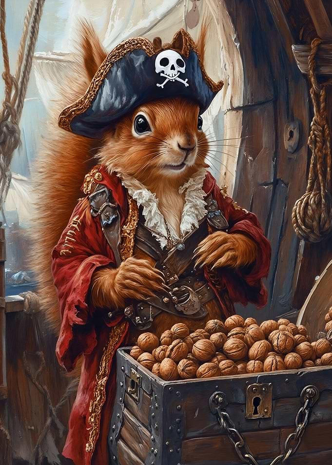 Squirrel Pirate with Treasure Chest