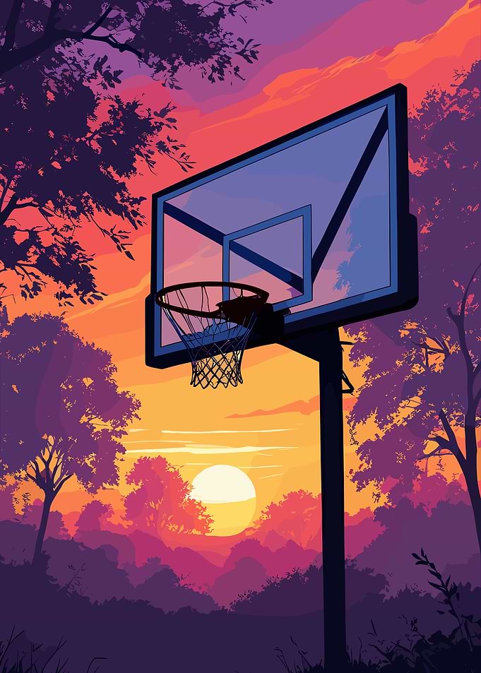 Basketball hoop at sunset illustration