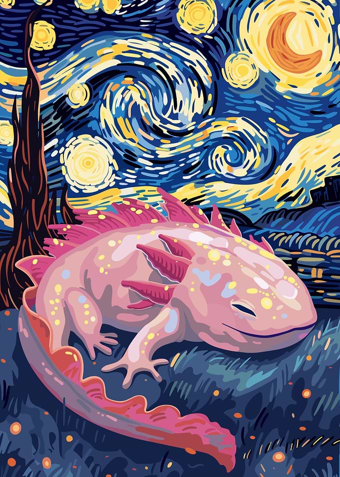 Axolotl in Starry Night Style