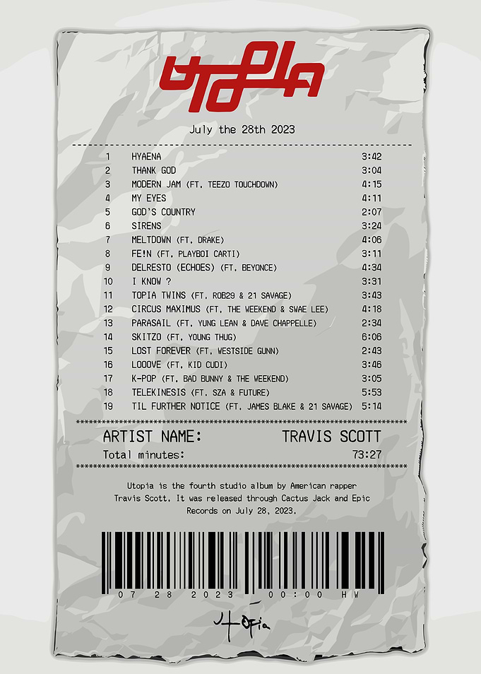 Travis Scott Utopia Album Receipt