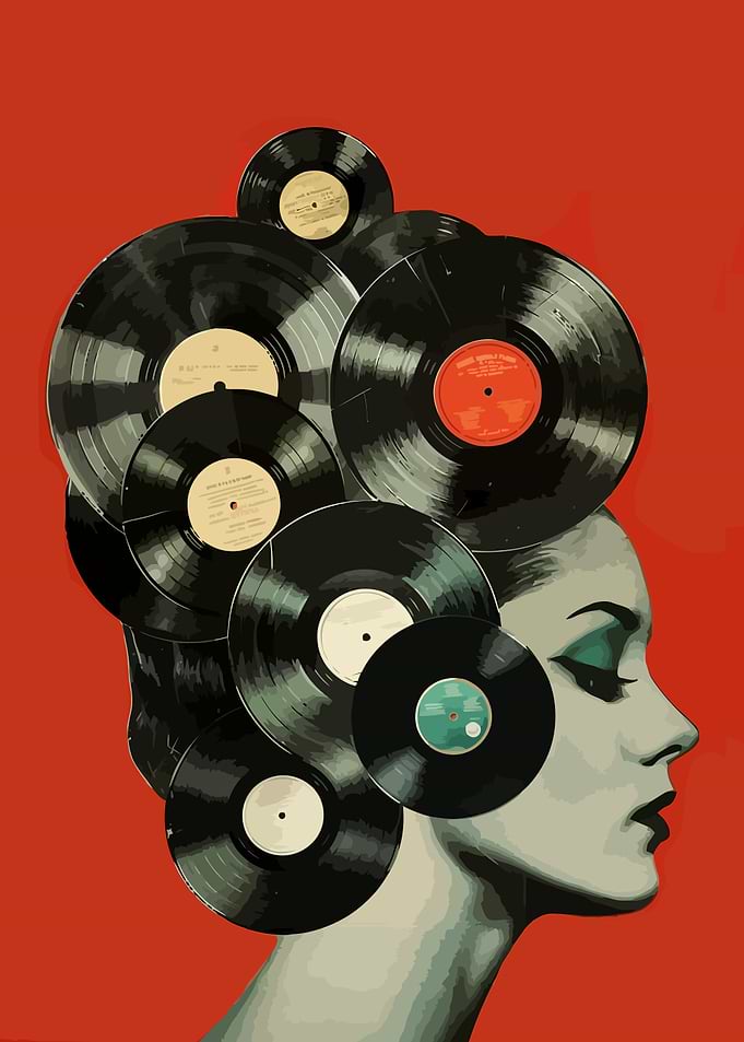 Vinyl Records Hairstyle Portrait