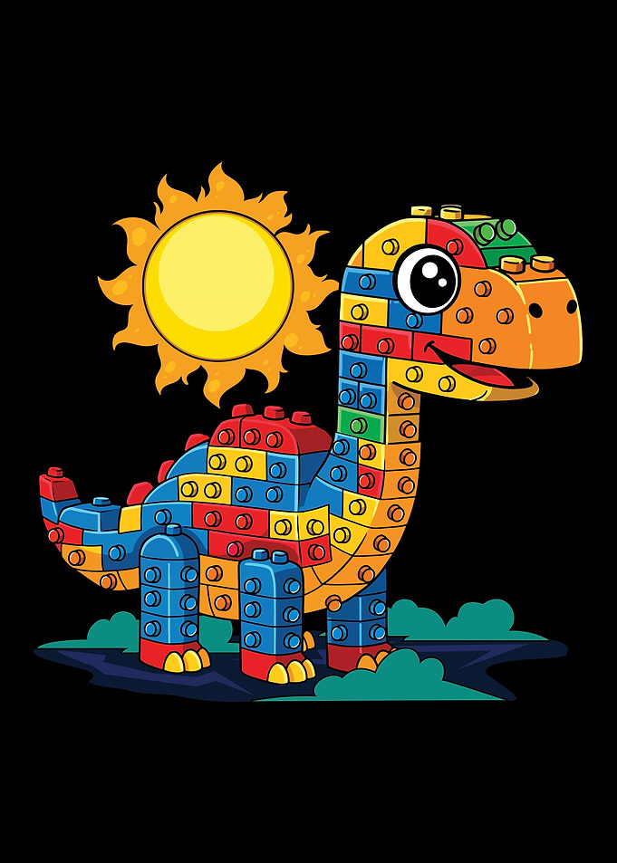 Cartoon Dinosaur Made of Building Blocks