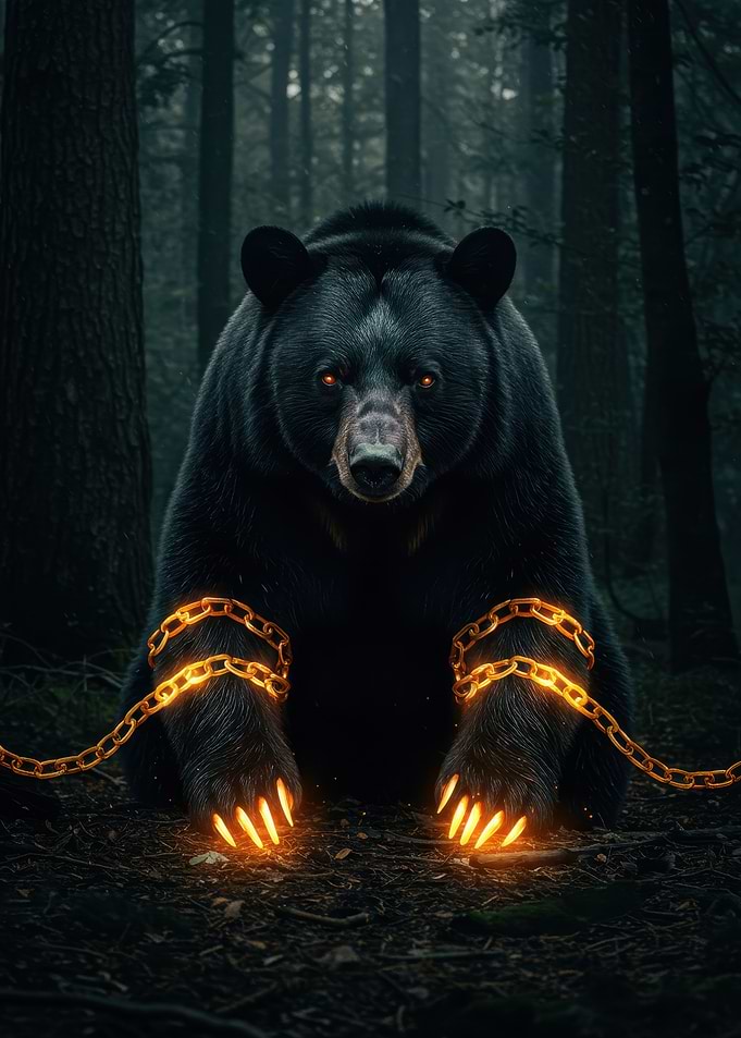 Chained Bear in Dark Forest