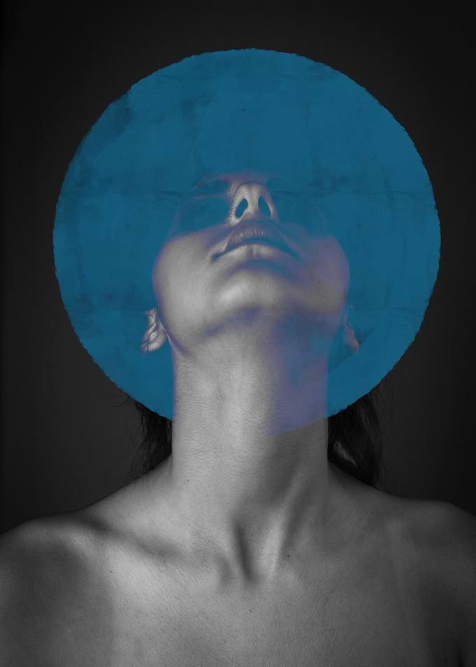 Woman with Blue Circle Overlay